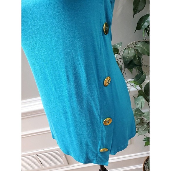 Cable & Gauge Petite Blue Gold Button Side Accent Sleeveless Top Blouse Size PM - Picture 5 of 13